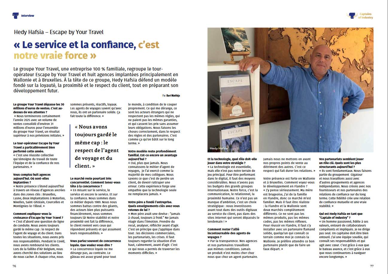 Article interview Hedy Hafsia dans Trav Magazine