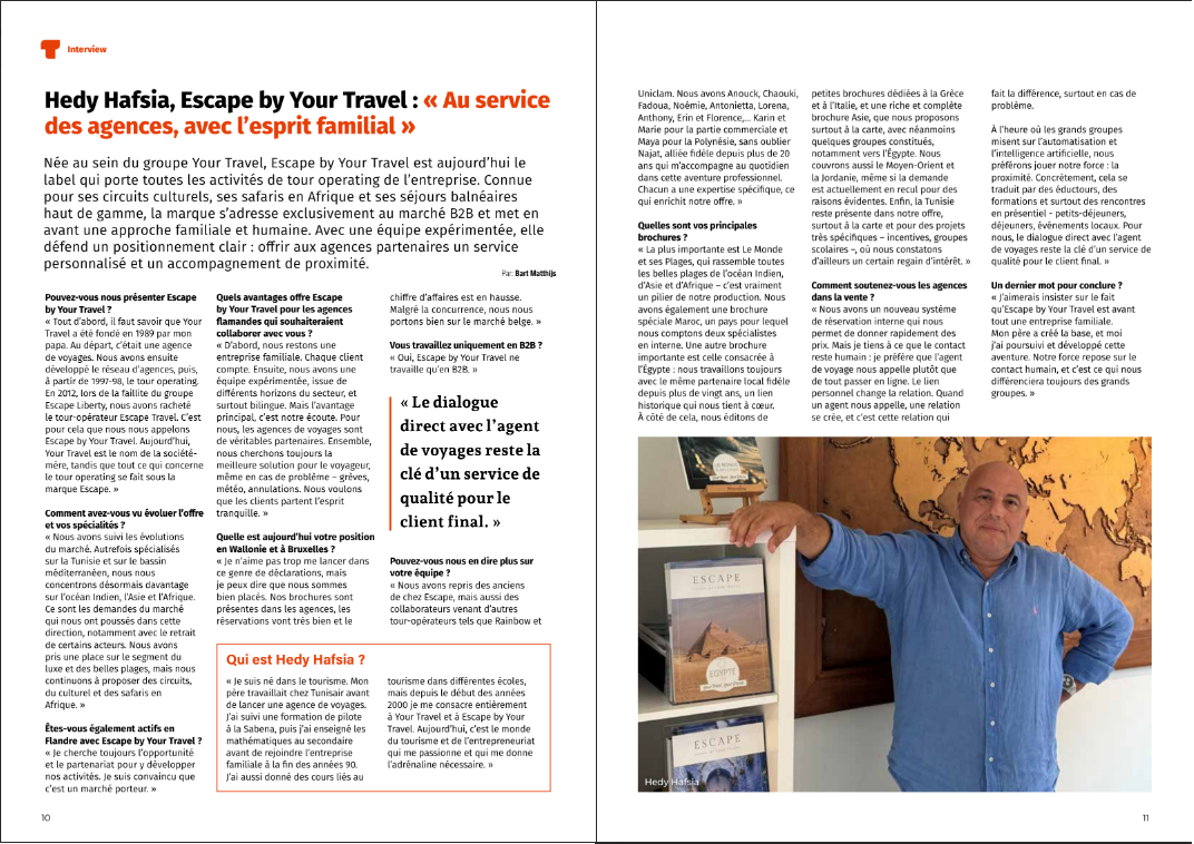 Article interview Hedy Hafsia dans Trav Magazine